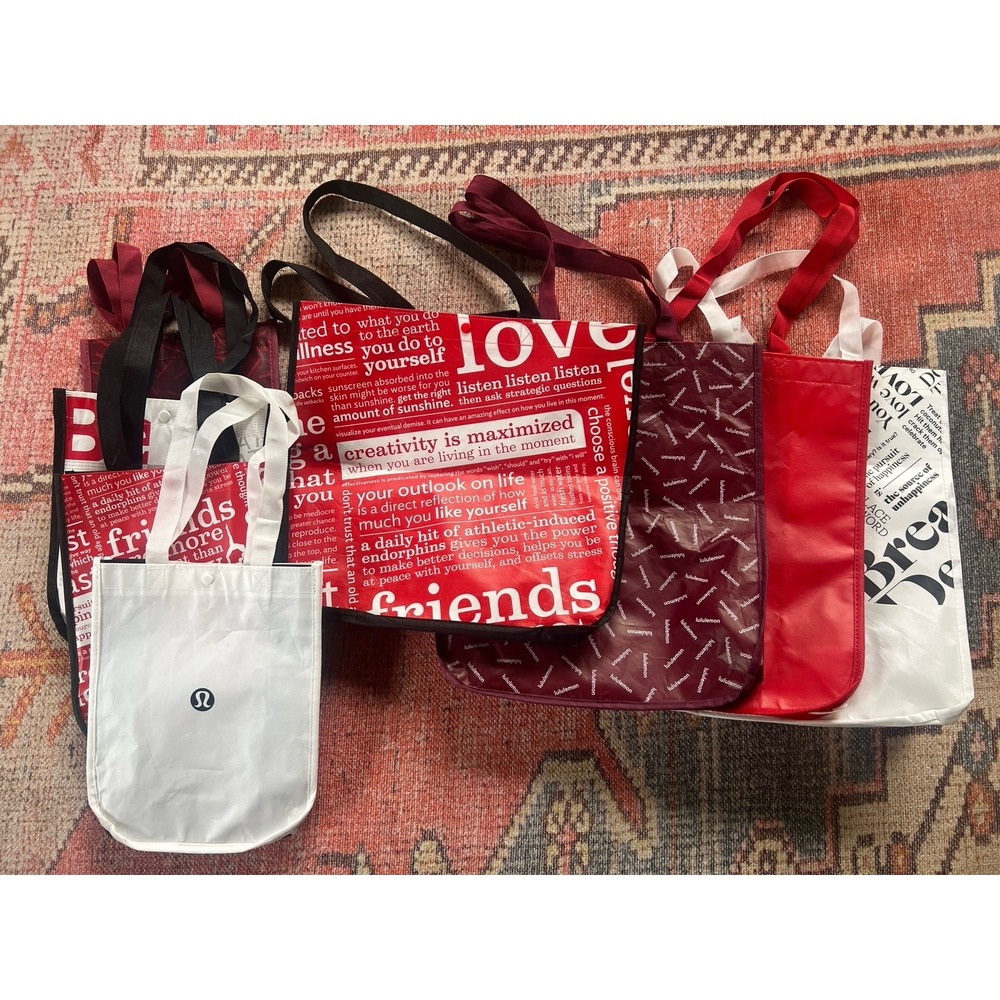 Lot Of 8 Lululemon Resusable Shopping‎ Bags Various Sizes- Clean!
